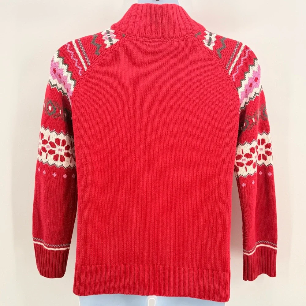 Basic Editions Red Fair Isle Button  Christmas Sweater Women’s Large Xmas Winter - Picture 2 of 8